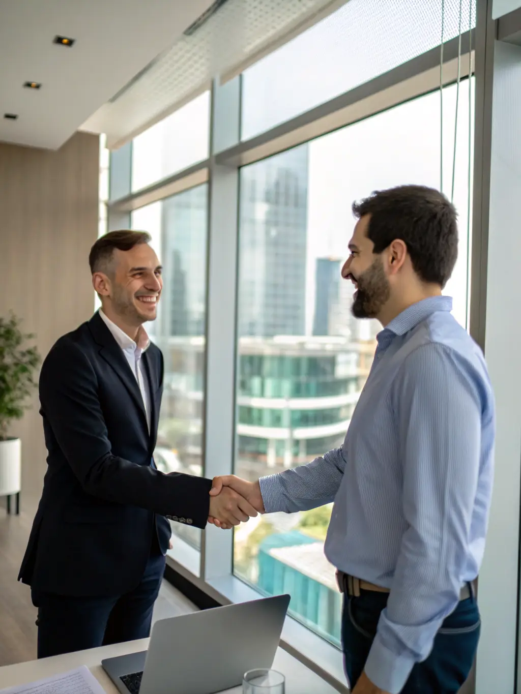 A close-up shot of a financial advisor shaking hands with a client, symbolizing trust and partnership in financial planning.